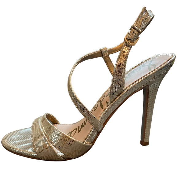 Sam Edelman Alisandra Holiday Gold Leather w/ 4.5” Stiletto Heel- size 9 - Picture 7 of 16